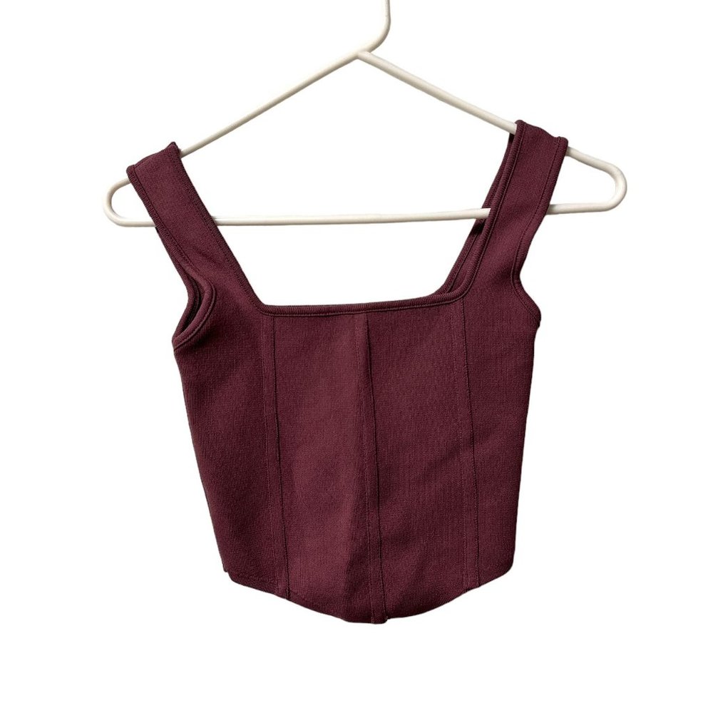 Zara Womens Square Neck Crop Top Size S Burgundy